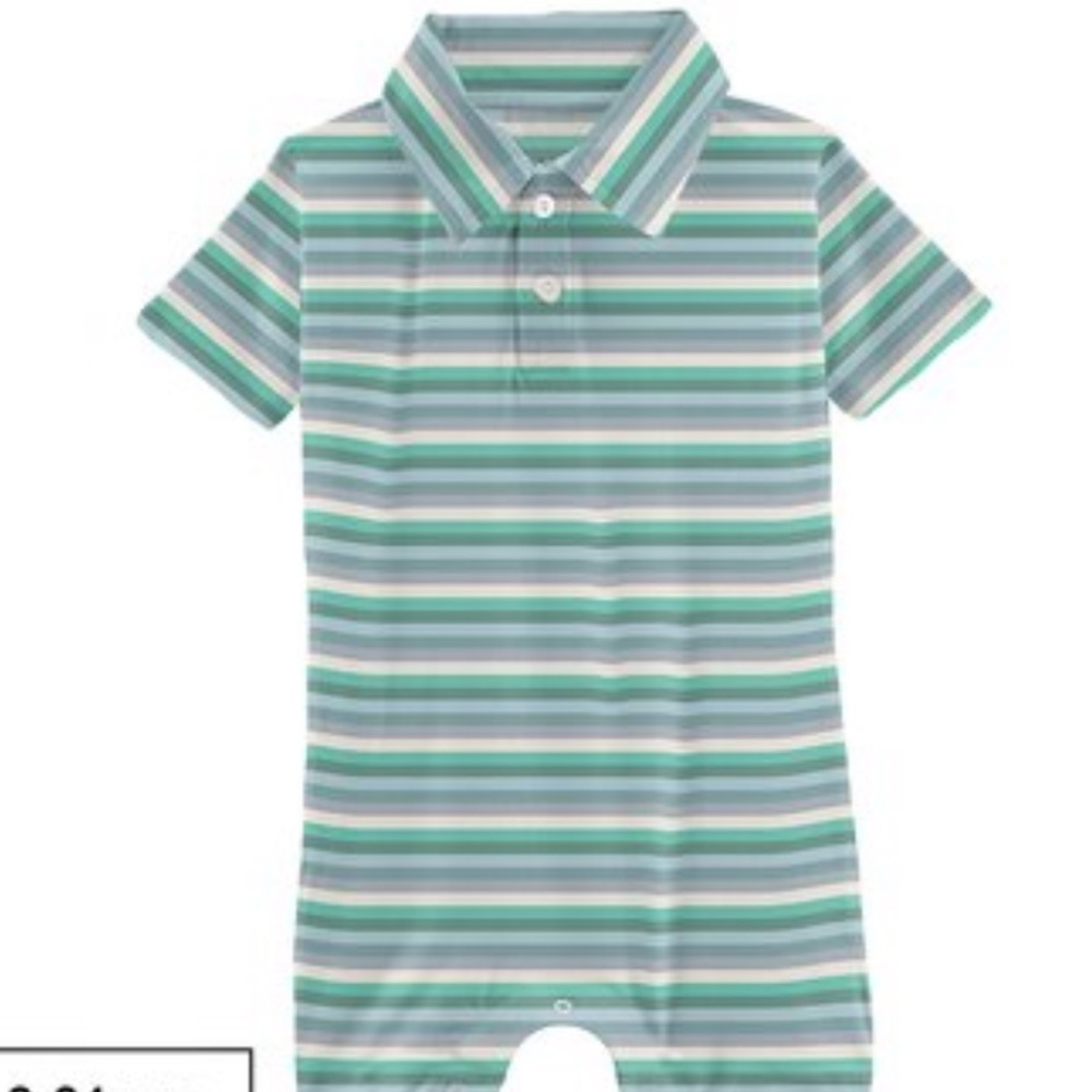 Kickee pants short sleeve polo romper, 6-12 months
